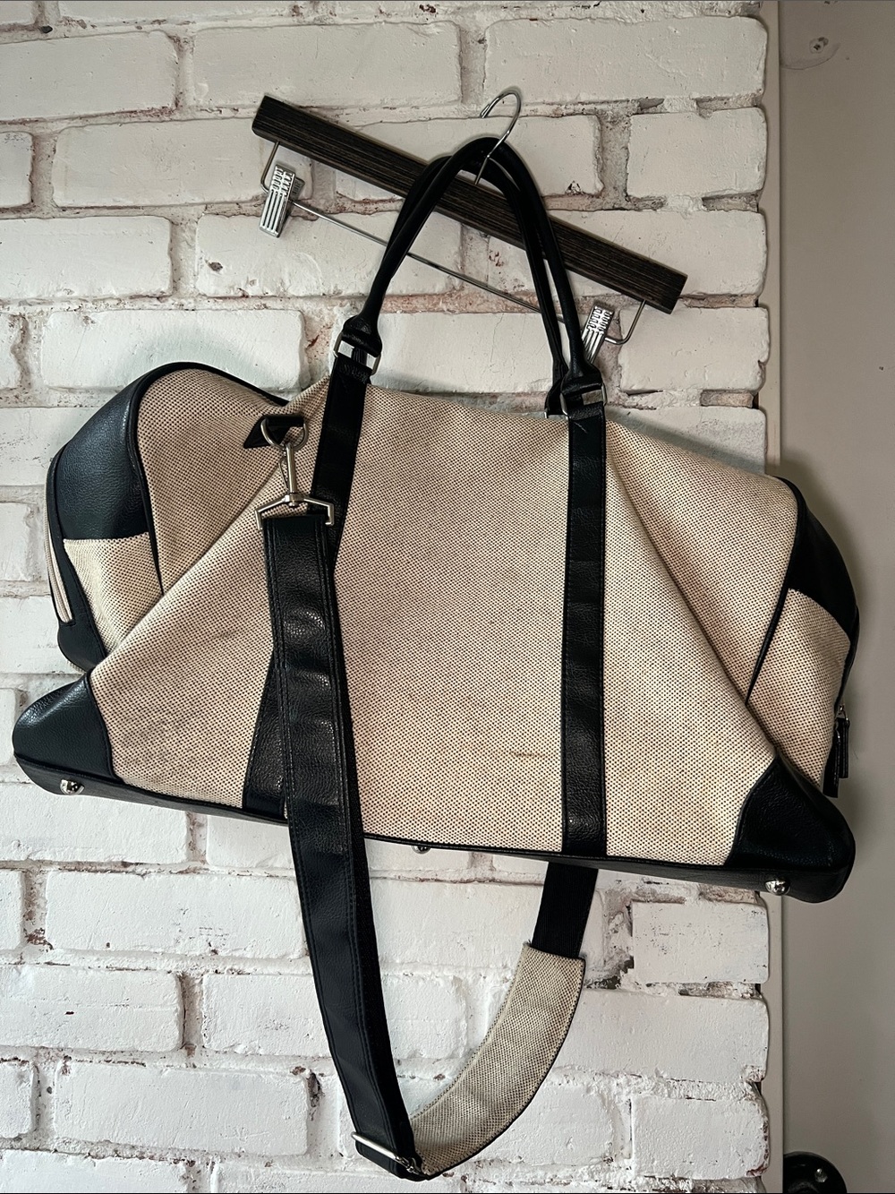 Vintage Nino Bossi Men's Canvas Travel Weekender Bag with Black Trim